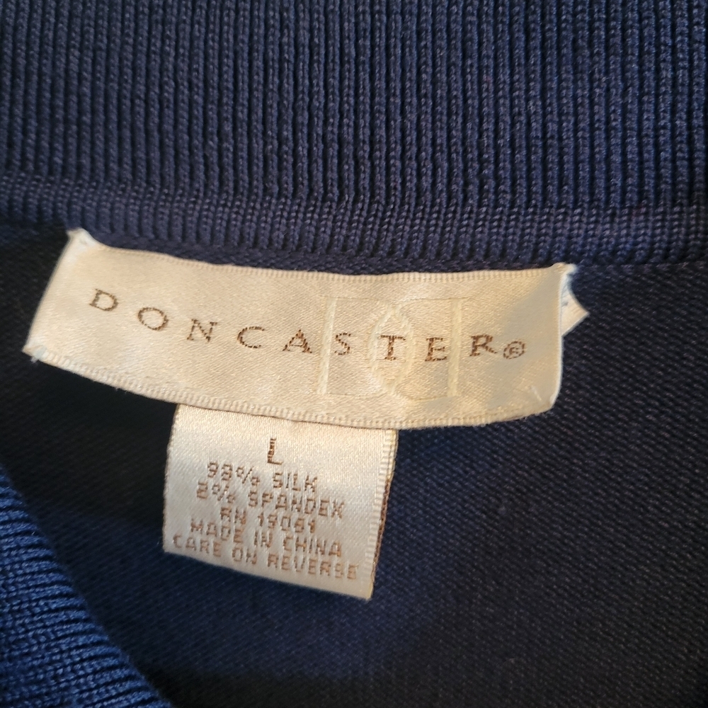 Vintage Doncaster Silk Cardigan Large Old Money Quiet Luxury Navy Chic - Picture 5 of 6